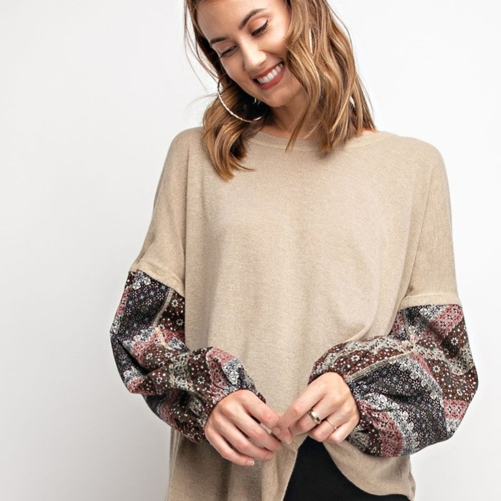 ❄️CRANBERRY CONTRAST SLEEVES BOHO TOP - Picture 4 of 6
